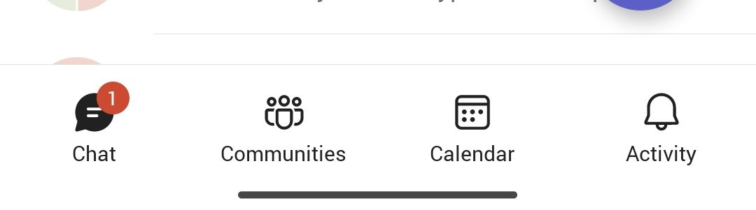 MS Teams showing a red notification badge on the chats tab.